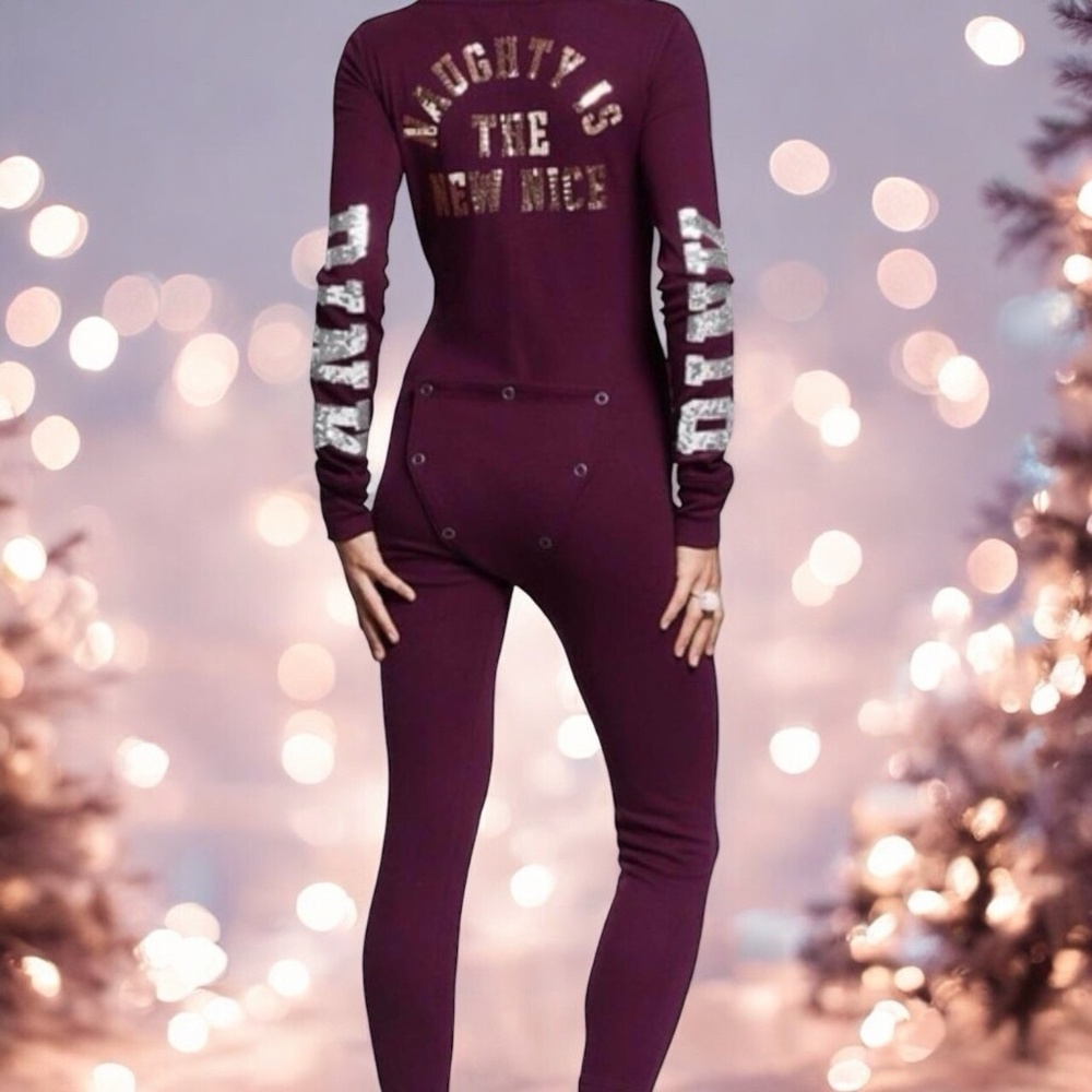 Christmas Onesie Pink Victoria's Secret NAUGHTY IS THE NEW NICE. Size: S